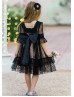 Black Lace Polka Dot Tulle Rustic Flower Girl Dress